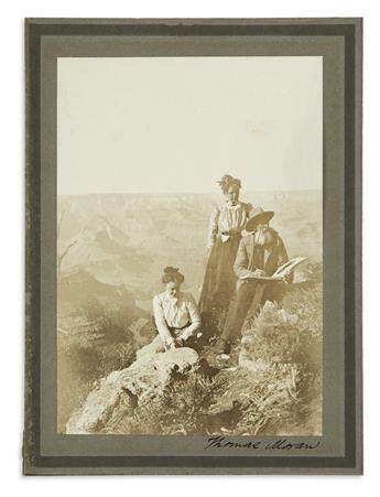 (WEST--ARIZONA.) Pair of photographs of Thomas Moran at the Grand Canyon, one of them signed.